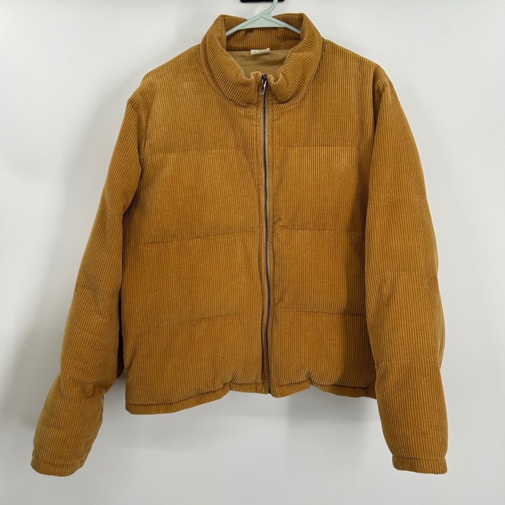 By Together Mustard Yellow Corduroy Puffer Jacket Mock Neck Zip Up Womens Large